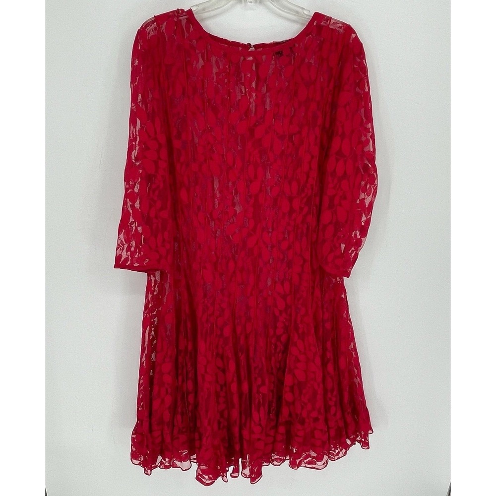 MSK Women's Red Floral Lace Pintuck 3/4 Sleeve Evening Shift Dress Size 14W